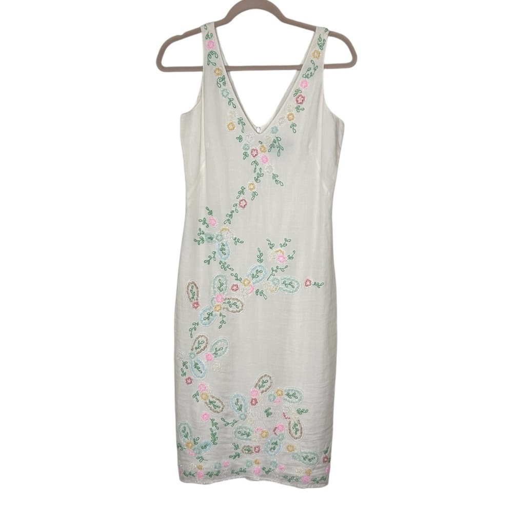 French Connection White Beaded Embroidery Dress- Size 4